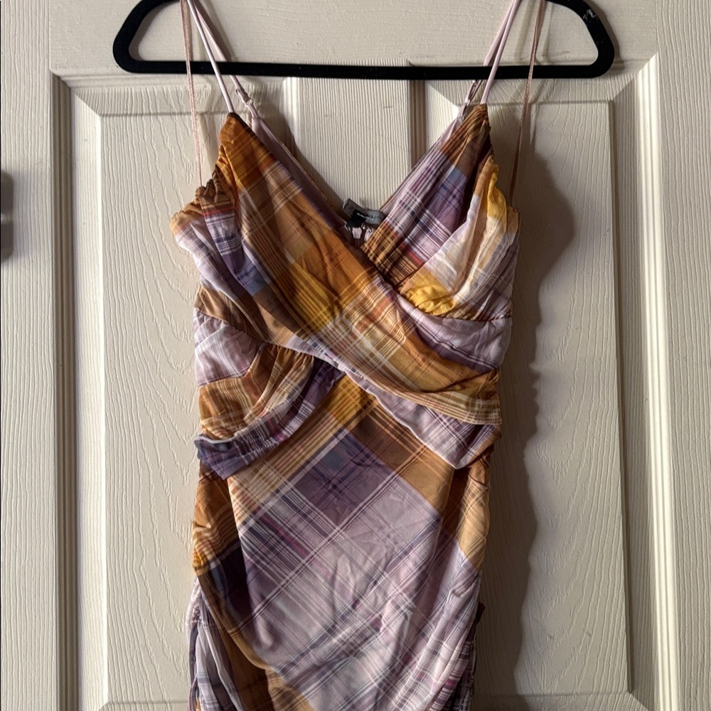 Guess Multicolor Plaid Spaghetti Strap Dress